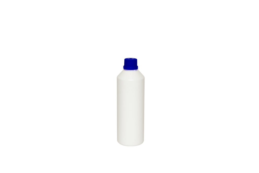 Flaconi BB 75 in plastica HDPE da 500 ml, bianco , foro 28/410, con tappo ad avvitamento.