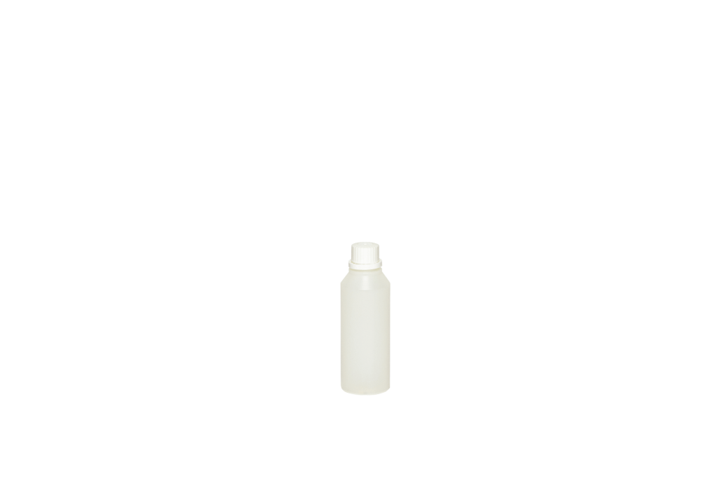 Flacone BB 97 in plastica da 125 ml, neutro, foro 24/410, con tappo ad avvitamento e sigillo garanzia.